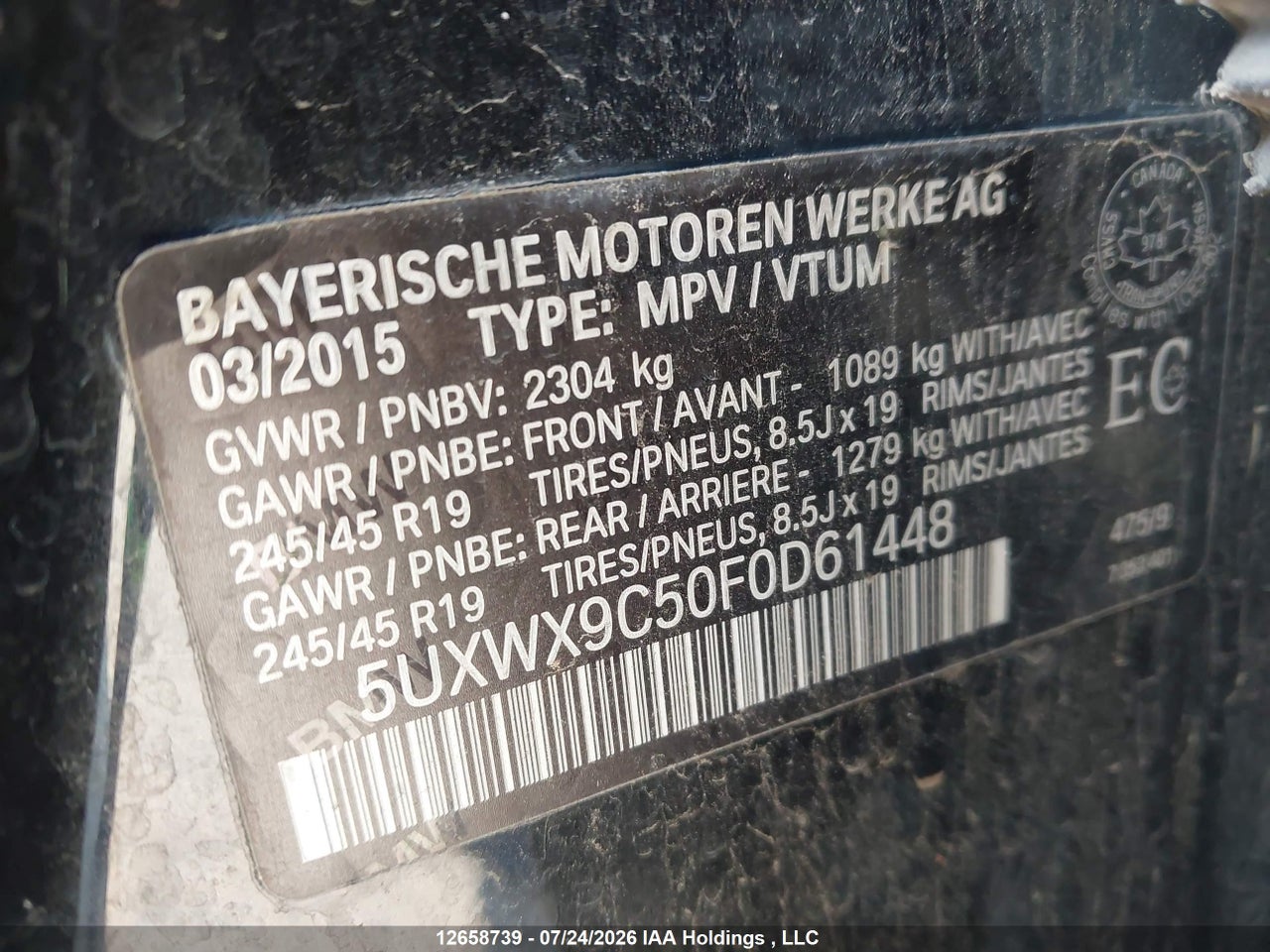 5UXWX9C50F0D61448 · 2015 BMW X3 XDRIVE28I · 9/20