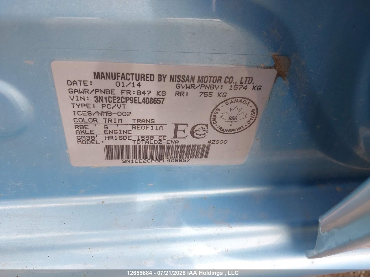 3N1CE2CP9EL408657 · 2014 NISSAN VERSA NOTE · 9/22