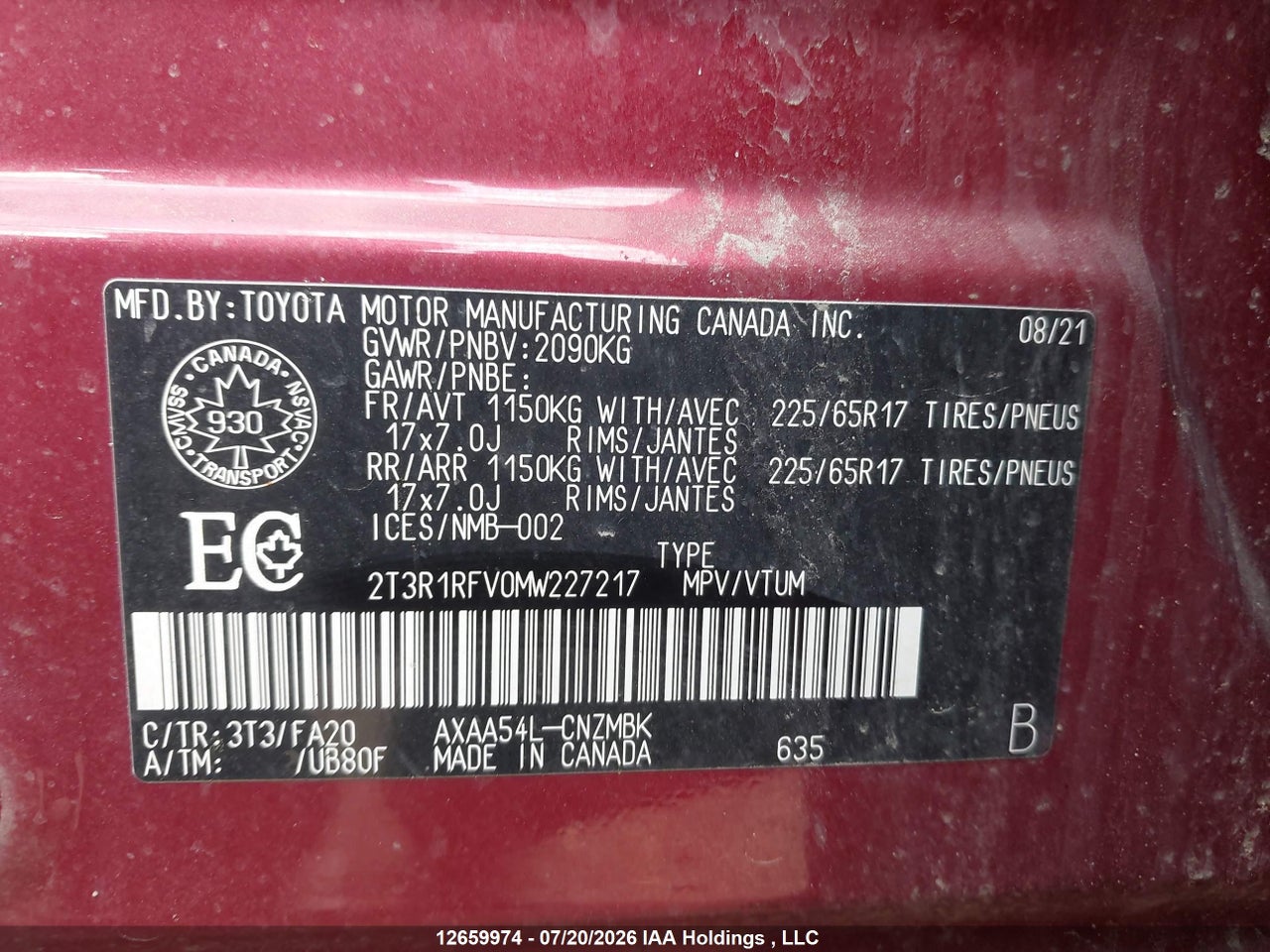 2T3R1RFV0MW227217 · 2021 TOYOTA RAV4 XLE/XLE PREMIUM · 9/22