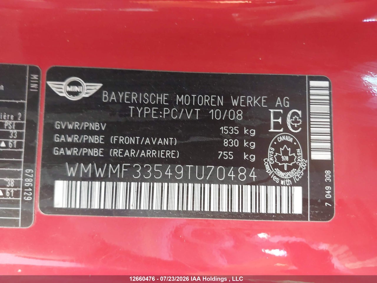 WMWMF33549TU70484 · 2009 MINI COOPER · 9/20