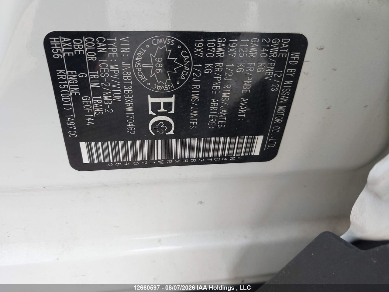 JN8BT3BBXRW170462 · 2024 NISSAN ROGUE SV · 9/17