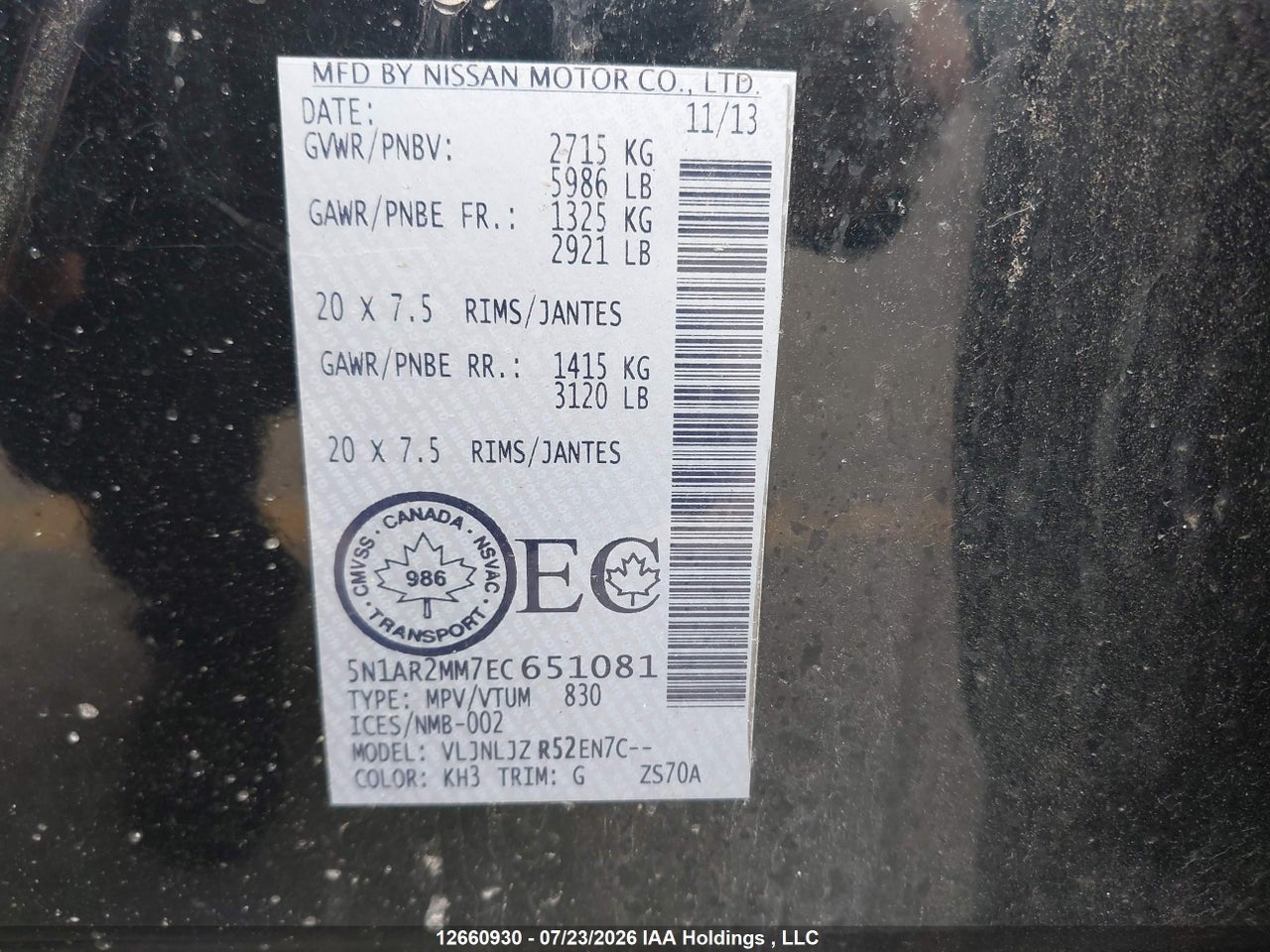 5N1AR2MM7EC651081 · 2014 NISSAN PATHFINDER · 9/20