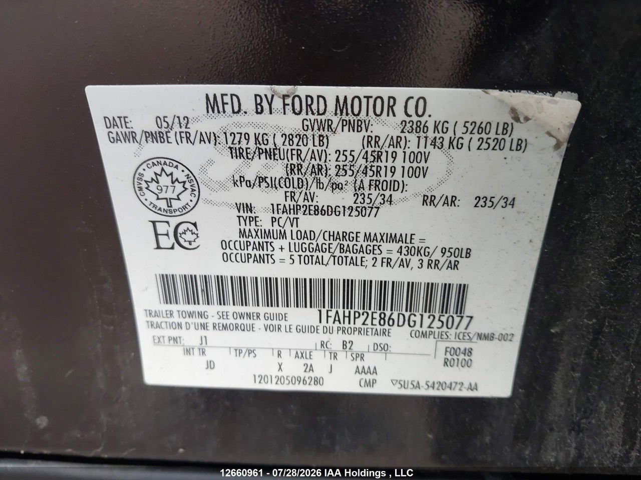 1FAHP2E86DG125077 · 2013 FORD TAURUS SEL · 9/20