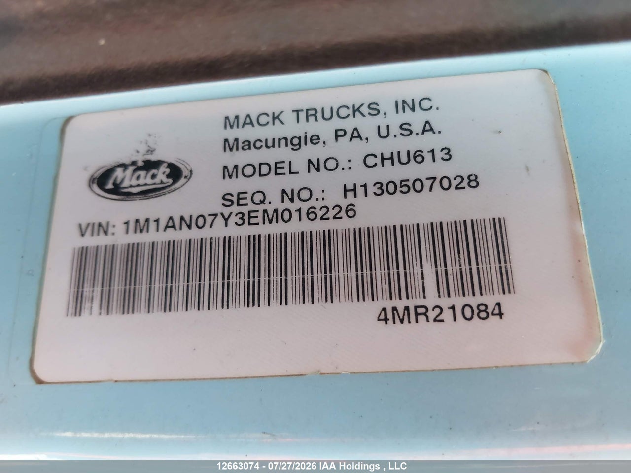 1M1AN07Y3EM016226 · 2014 MACK 600 CHU600 · 9/15