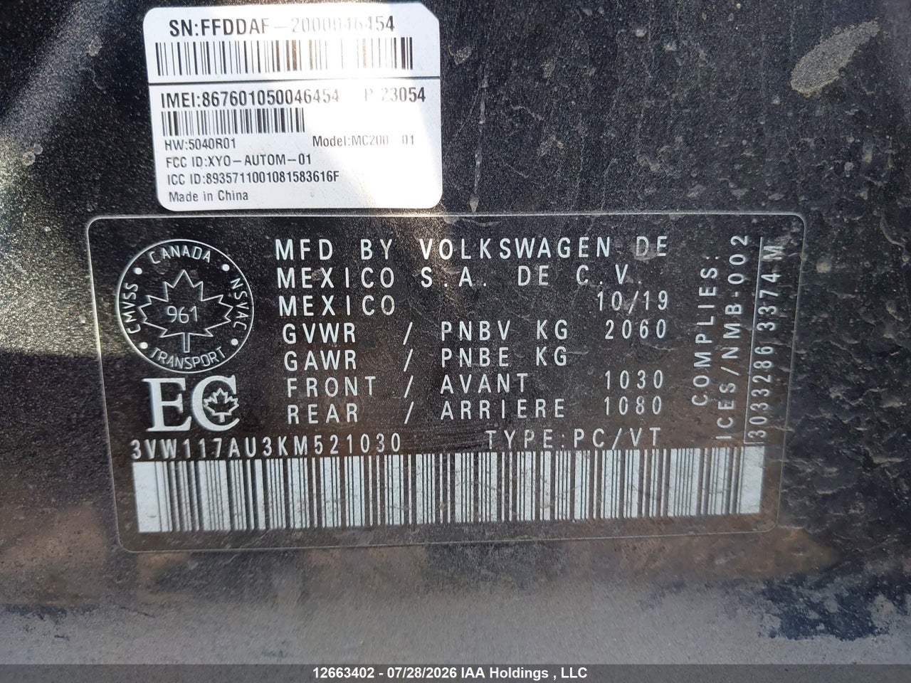 3VW117AU3KM521030 · 2019 VOLKSWAGEN GOLF SPORTWAGEN S · 9/21