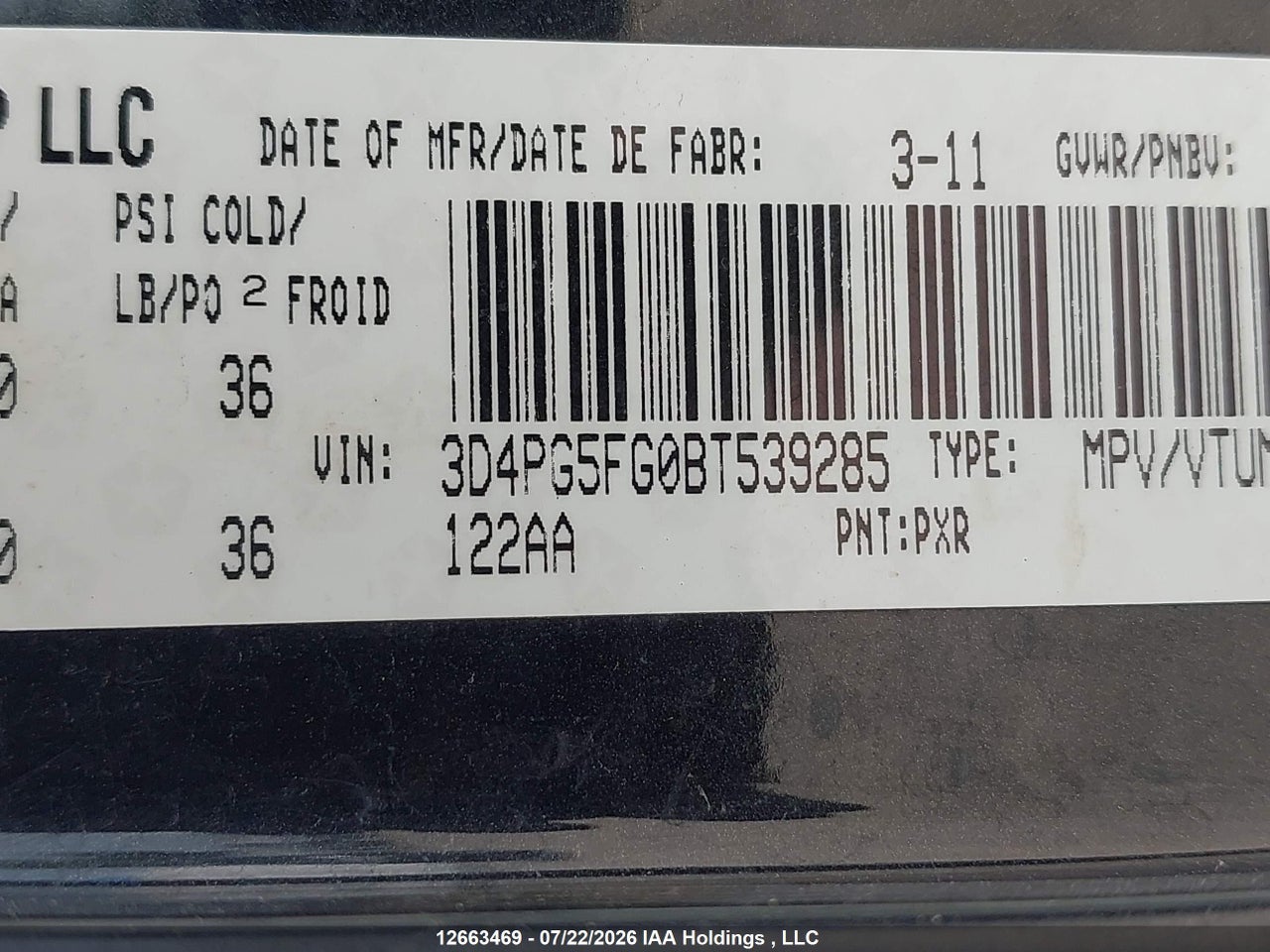 3D4PG5FG0BT539285 · 2011 DODGE JOURNEY SXT · 9/20