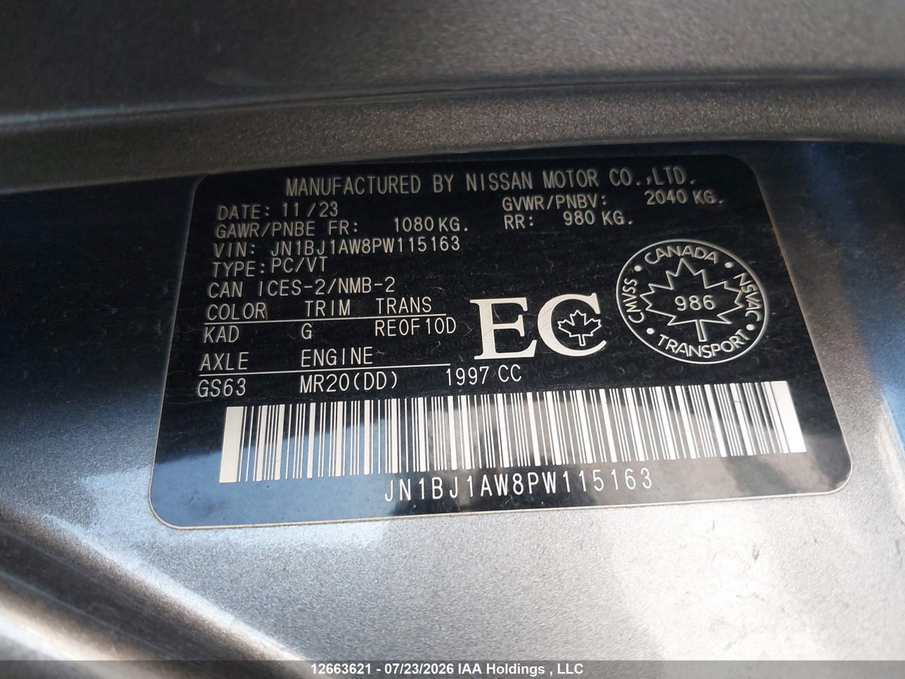 JN1BJ1AW8PW115163 · 2023 NISSAN QASHQAI S · 9/20
