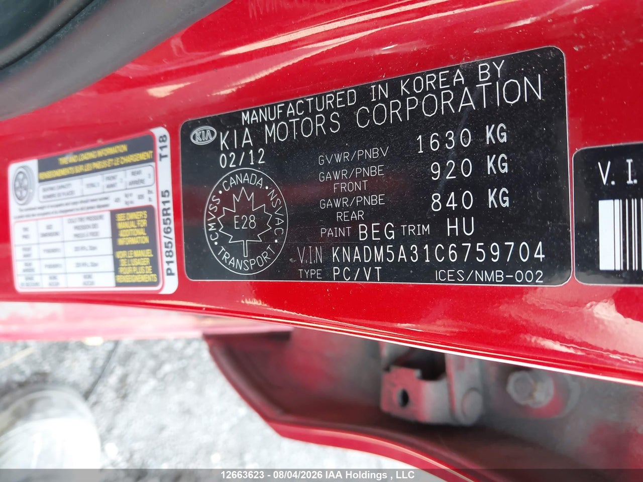 KNADM5A31C6759704 · 2012 KIA RIO LX · 9/21