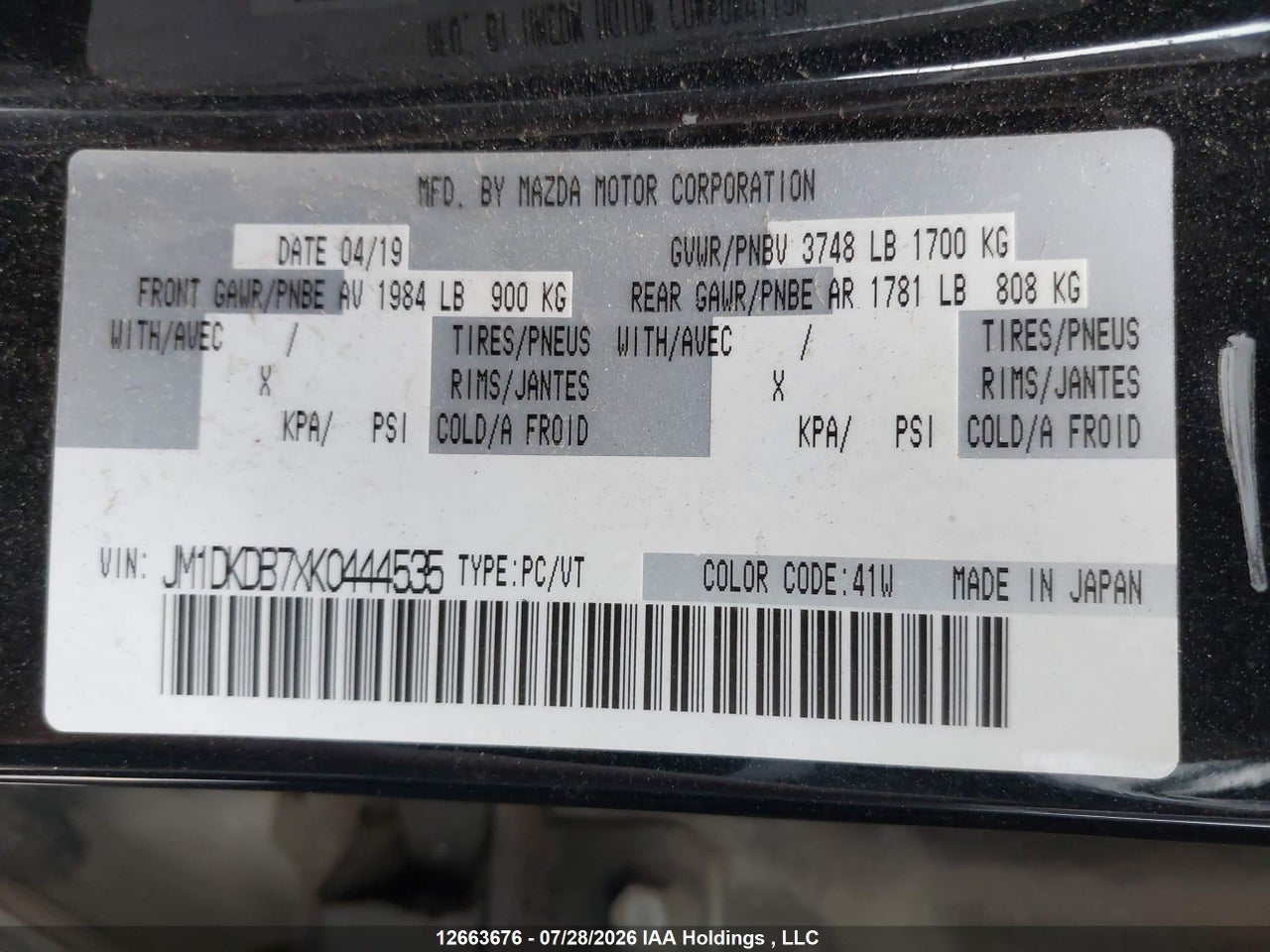 JM1DKDB7XK0444535 · 2019 MAZDA CX-3 SPORT · 9/24