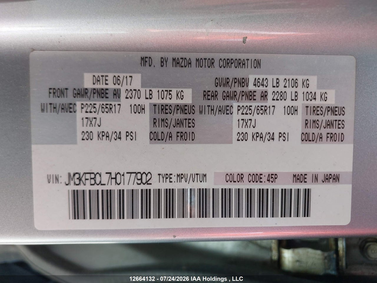 JM3KFBCL7H0177902 · 2017 MAZDA CX-5 TOURING · 9/24