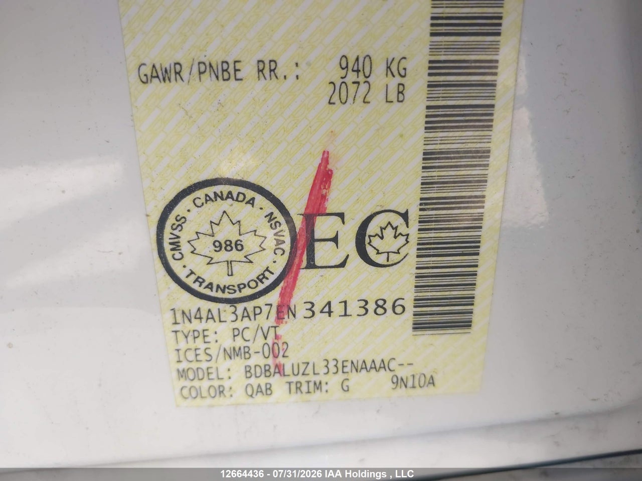 1N4AL3AP7EN341386 · 2014 NISSAN Altima 2.5/S/SV/SL · 9/18