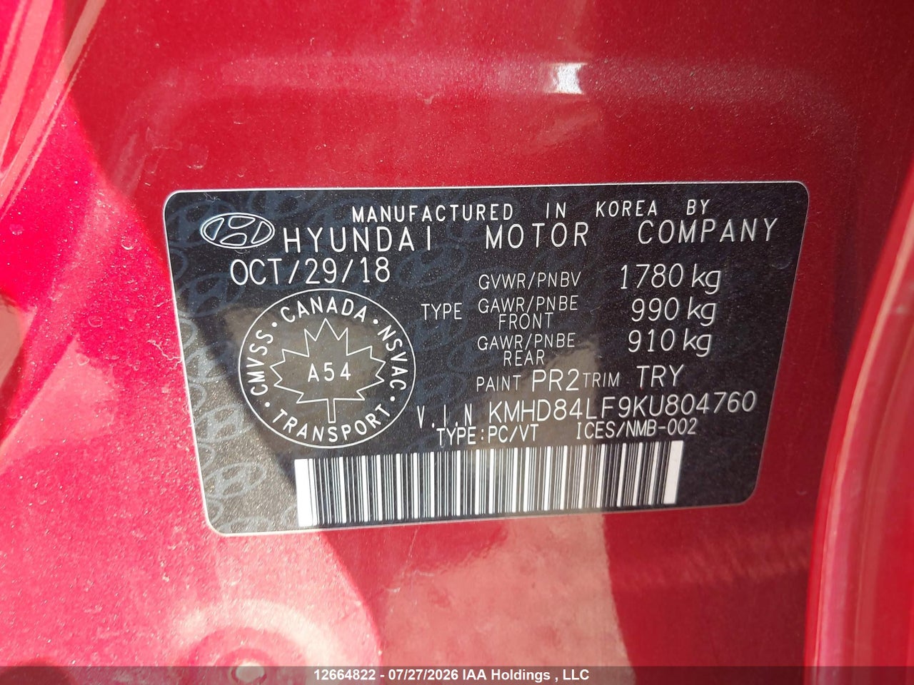 KMHD84LF9KU804760 · 2019 HYUNDAI ELANTRA · 9/17