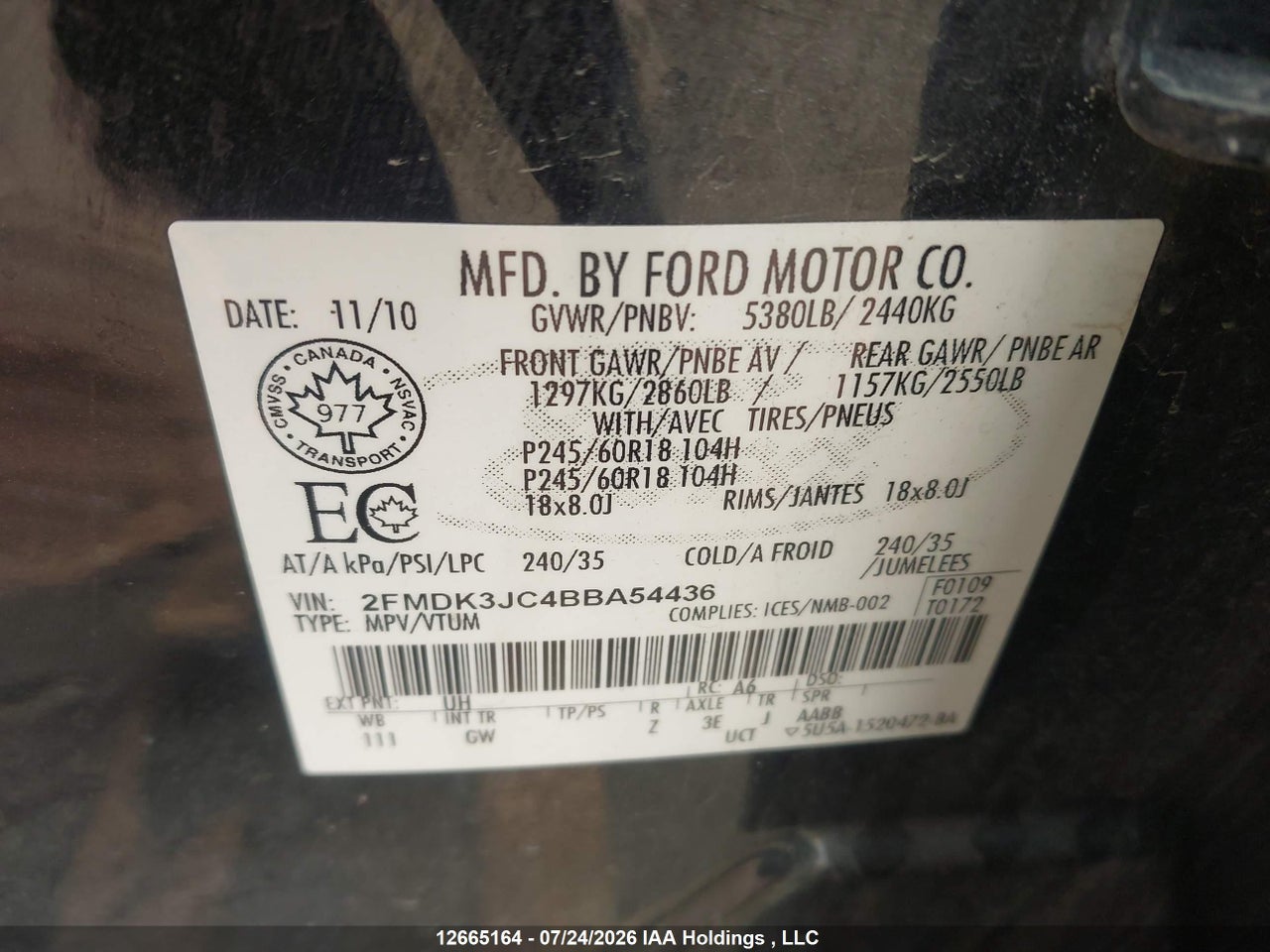 2FMDK3JC4BBA54436 · 2011 FORD EDGE SEL · 9/22