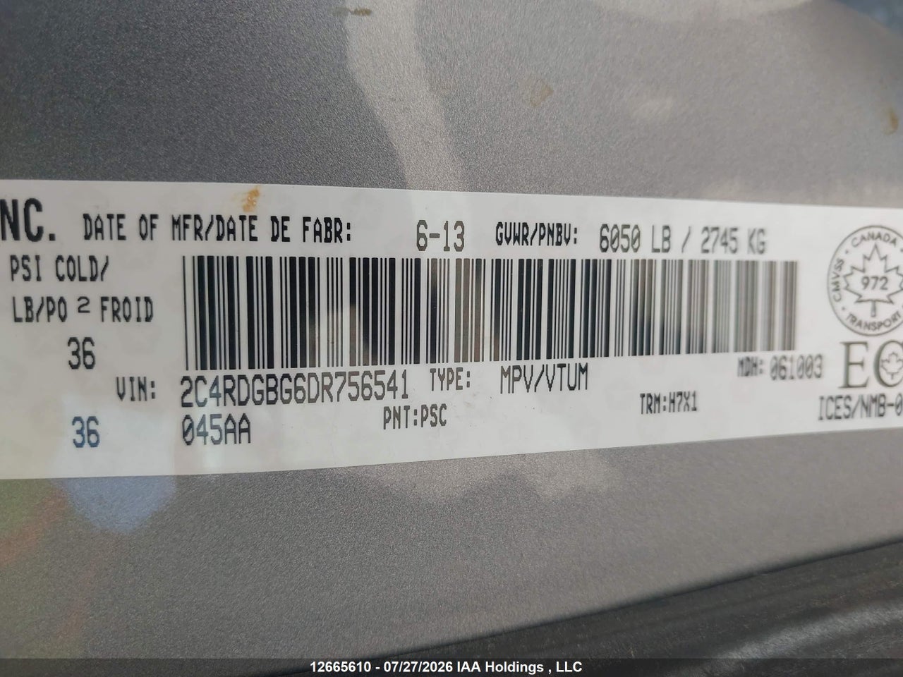2C4RDGBG6DR756541 · 2013 DODGE GRAND CARAVAN SE · 9/22