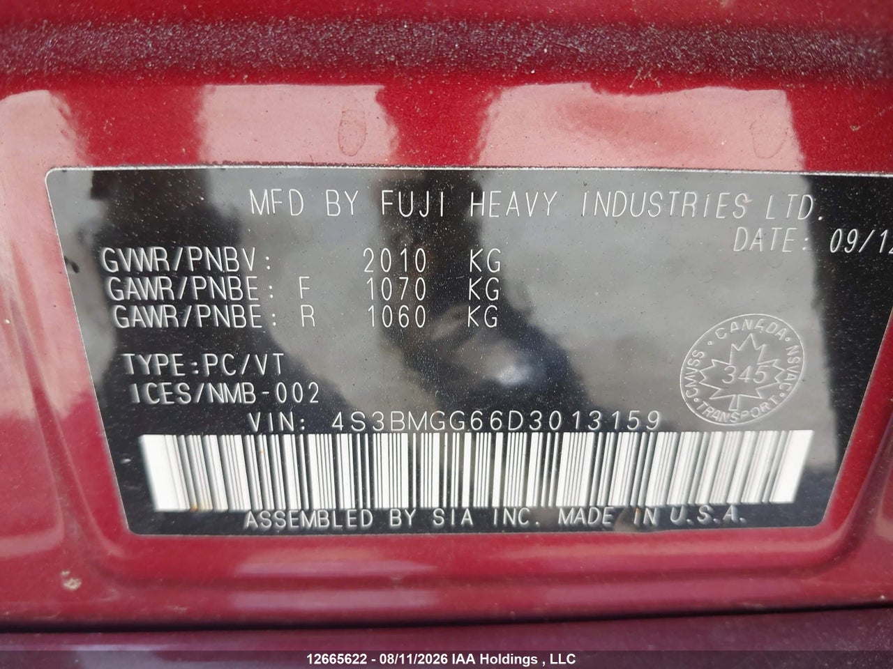 4S3BMGG66D3013159 · 2013 SUBARU LEGACY · 9/20