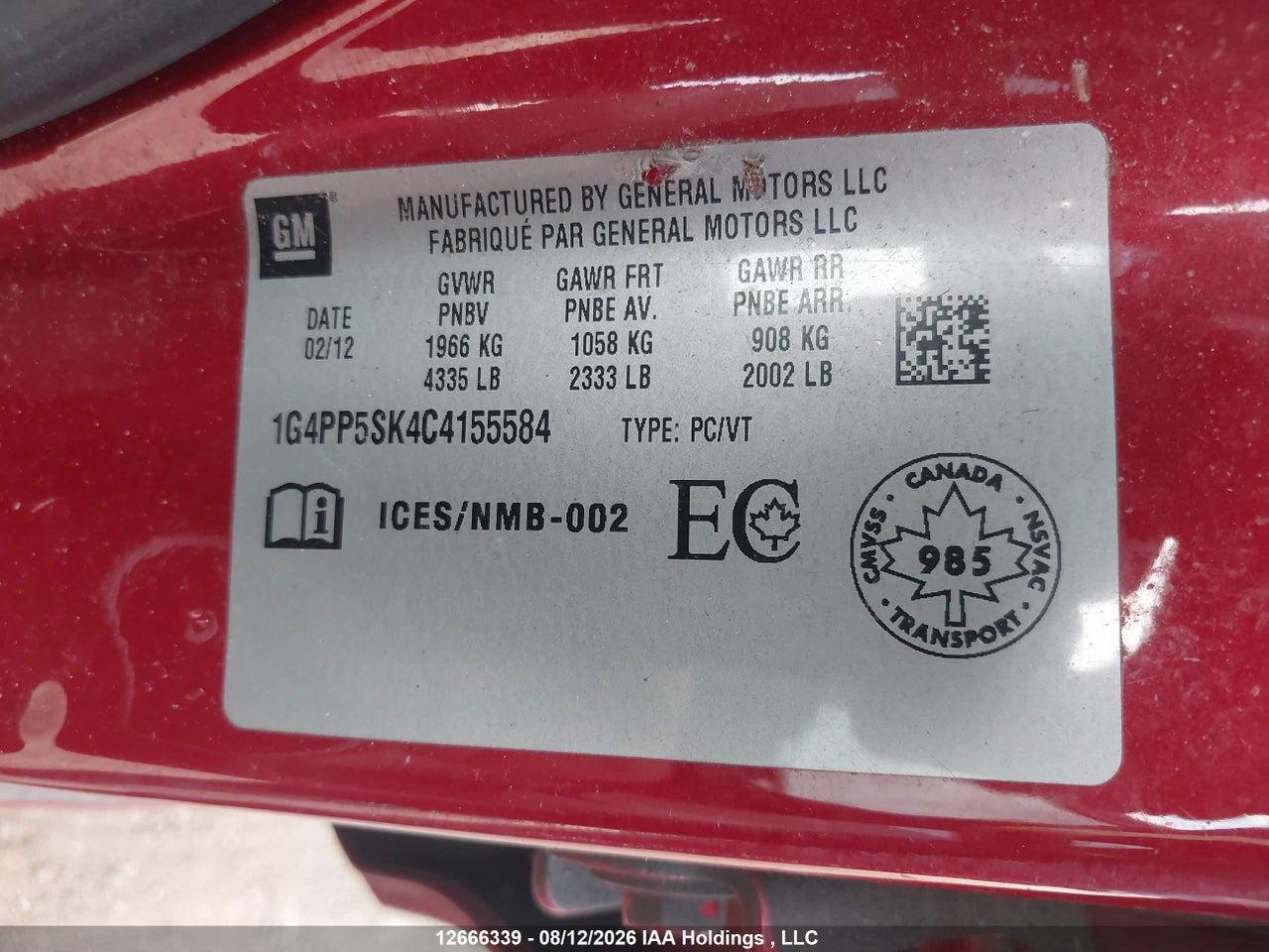 1G4PP5SK4C4155584 · 2012 BUICK VERANO · 9/17