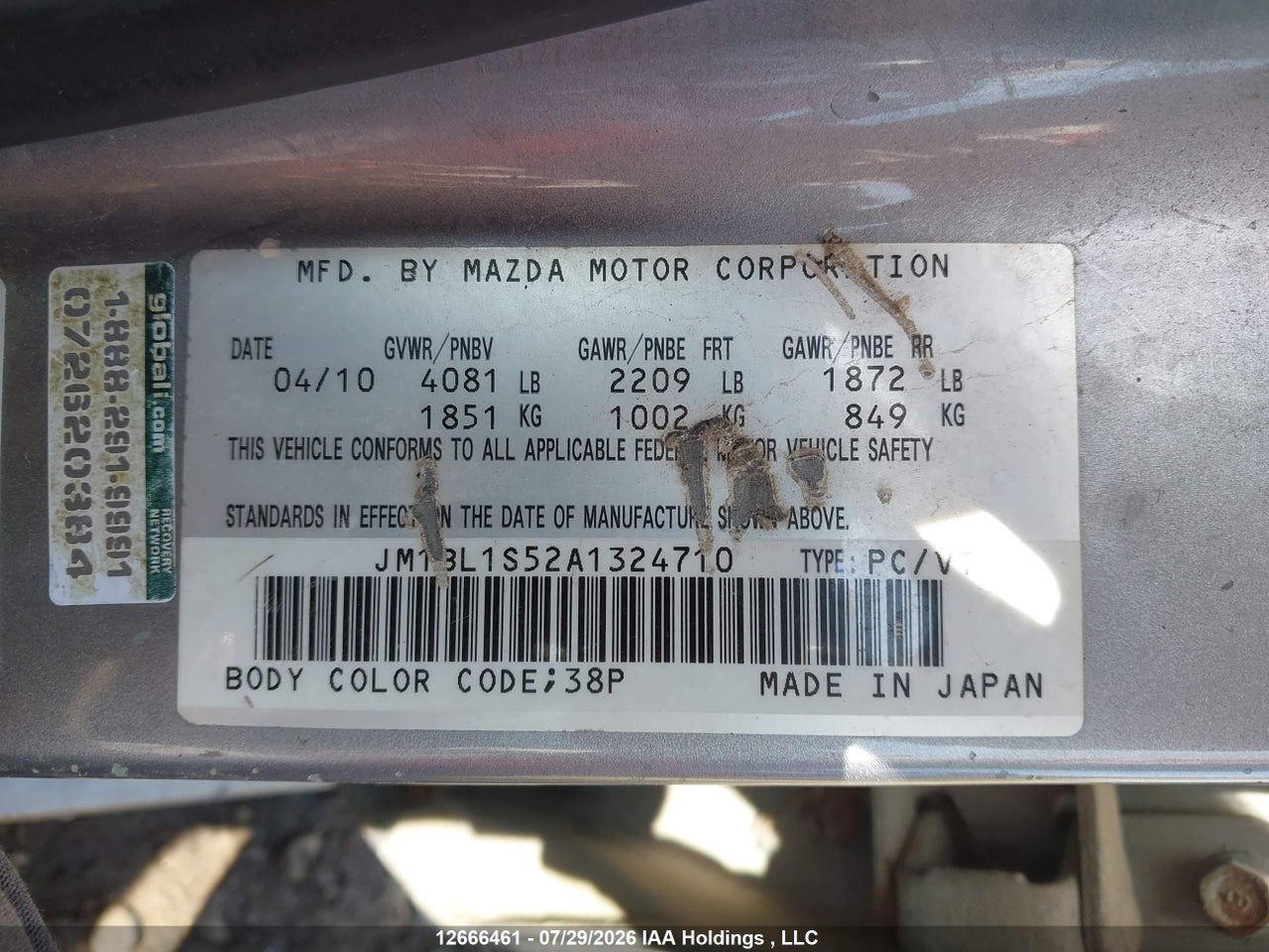 JM1BL1S52A1324710 · 2010 MAZDA 3 S · 9/17