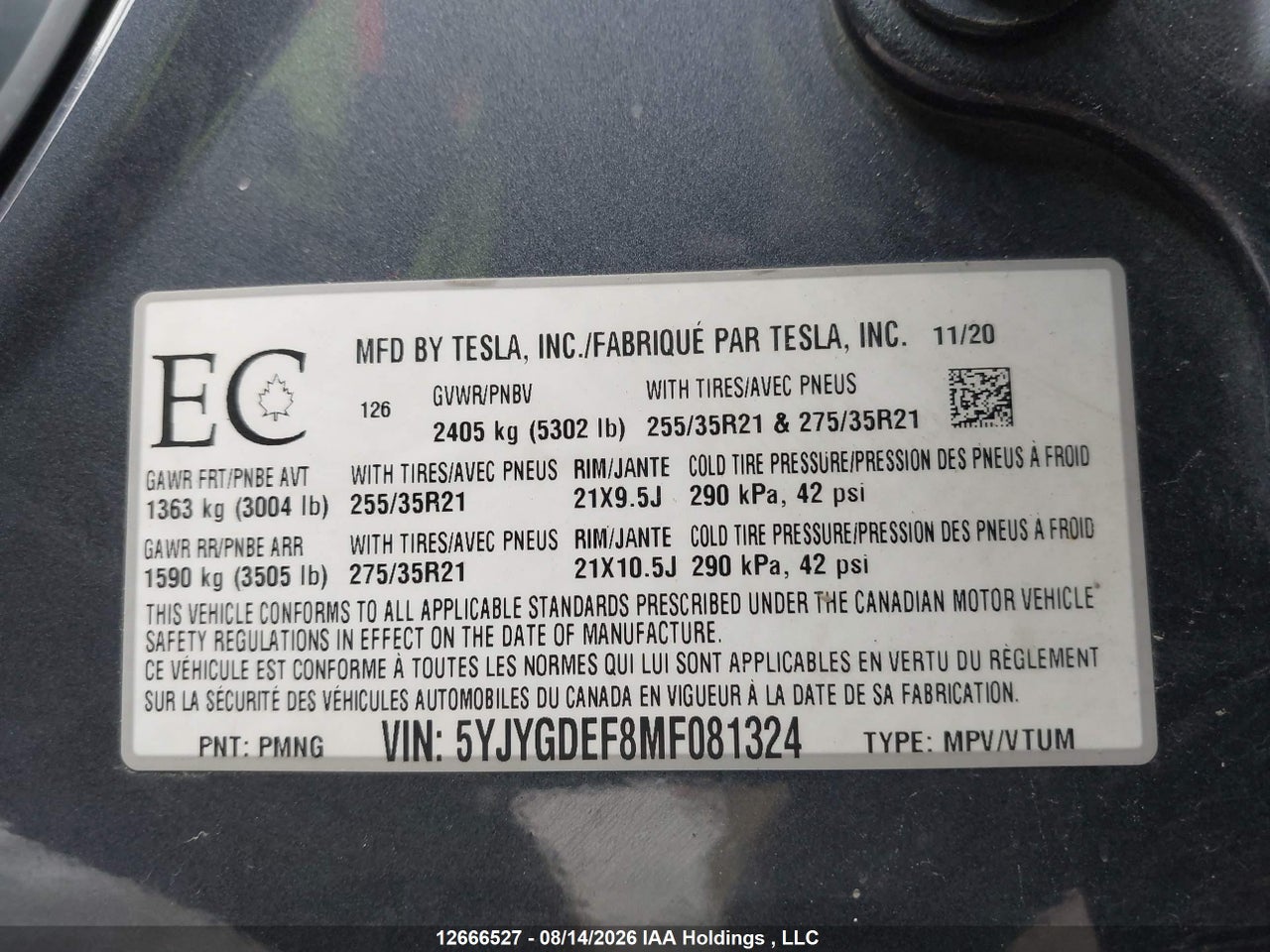 5YJYGDEF8MF081324 · 2021 TESLA MODEL Y · 9/22
