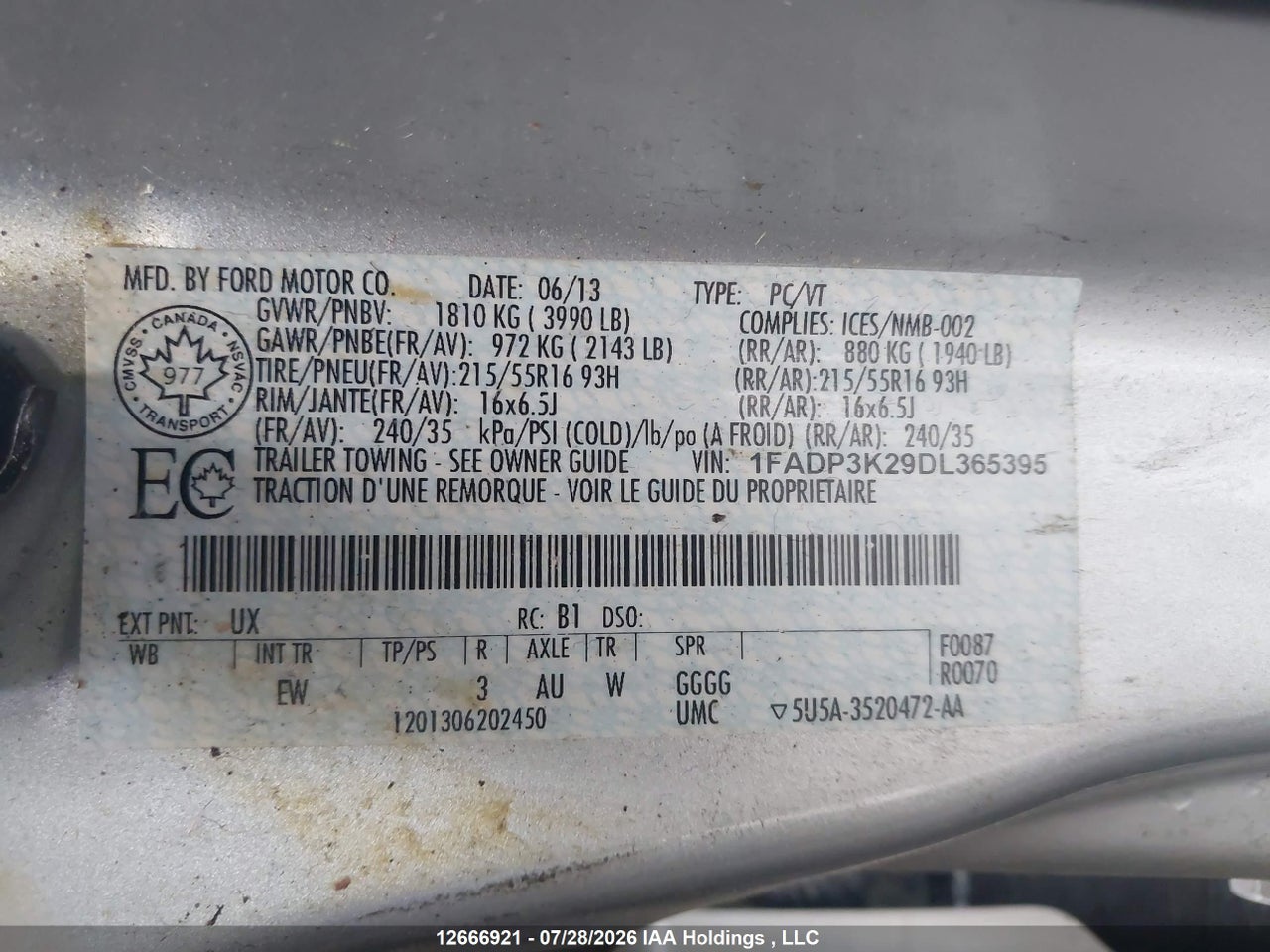 1FADP3K29DL365395 · 2013 FORD FOCUS SE · 9/19