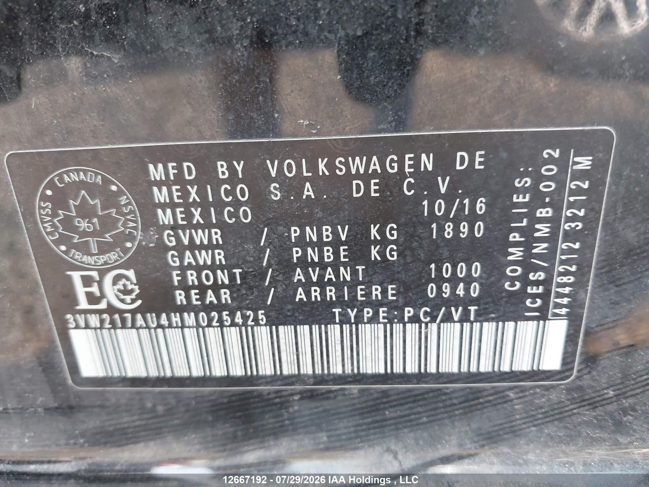3VW217AU4HM025425 · 2017 VOLKSWAGEN GOLF S/WOLFSBURG/SE/SEL · 9/23