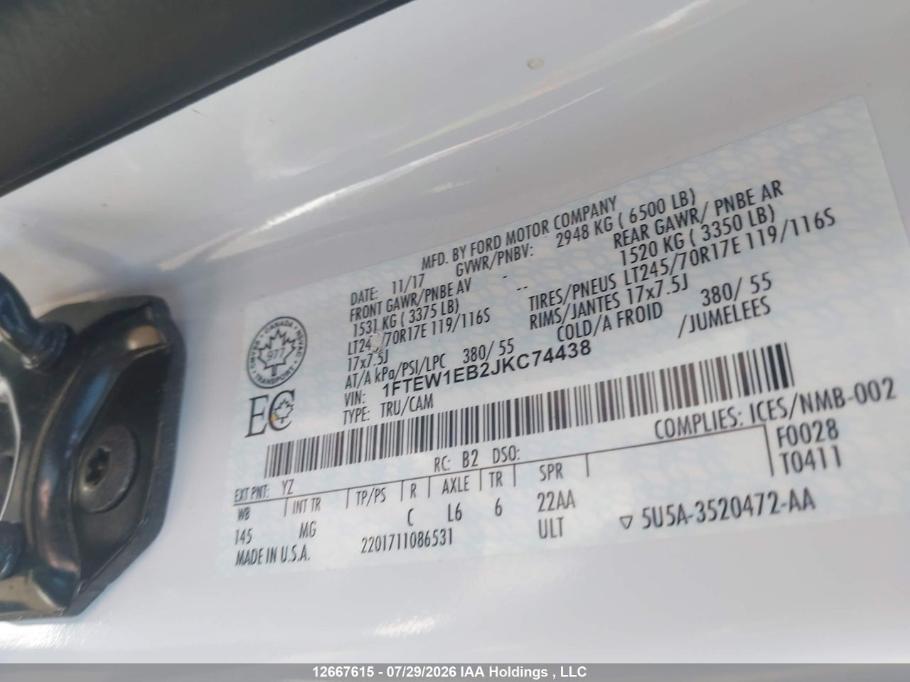 1FTEW1EB2JKC74438 · 2018 FORD F150 SUPERCREW · 9/20