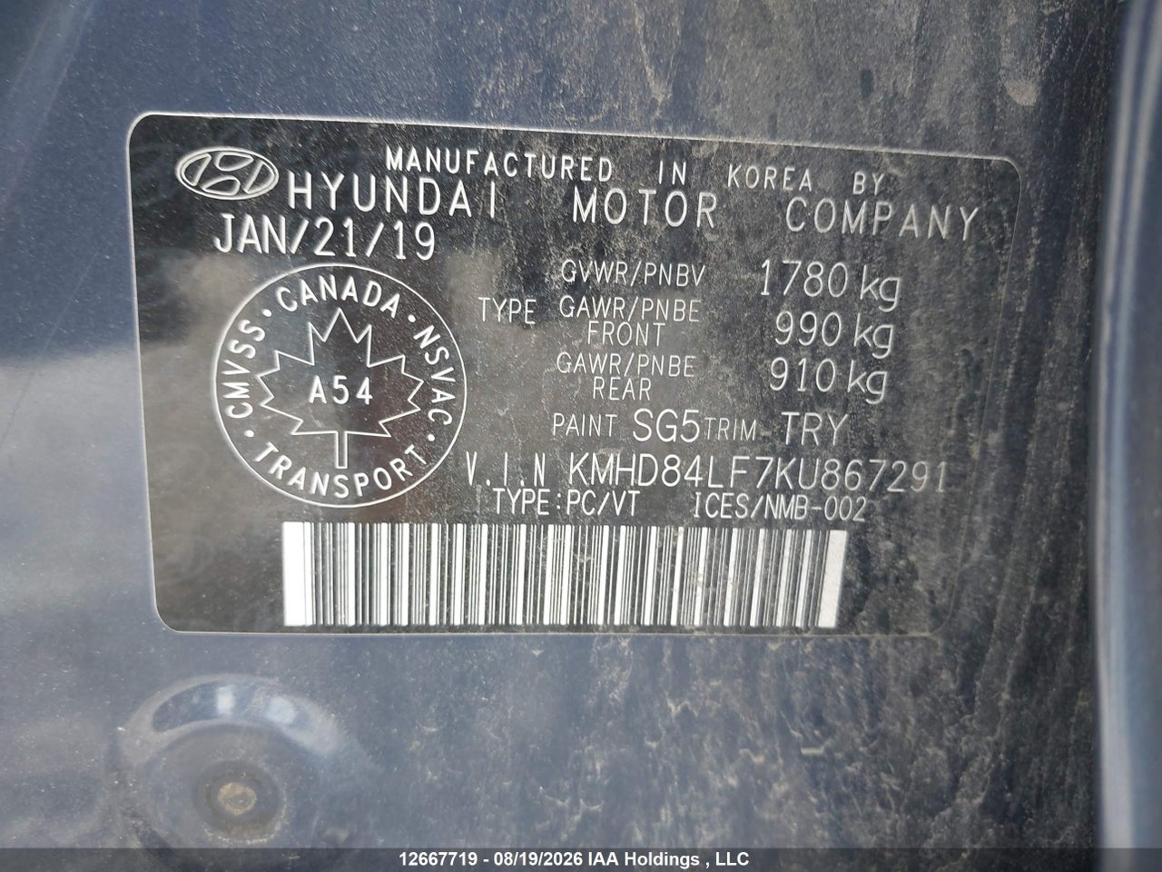 KMHD84LF7KU867291 · 2019 HYUNDAI ELANTRA PREFERRED · 9/21