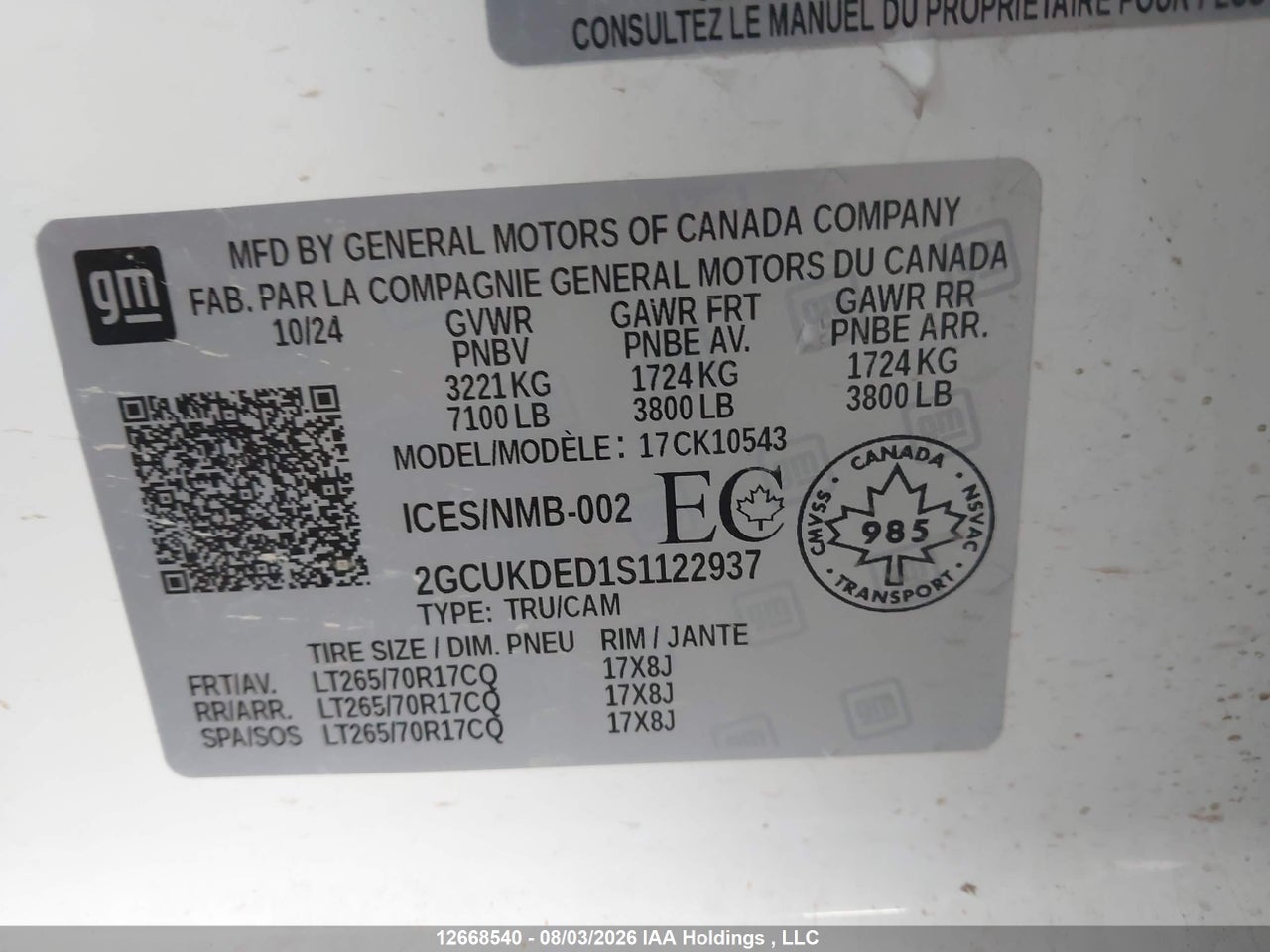 2GCUKDED1S1122937 · 2025 CHEVROLET SILVERADO K1500 LT · 9/16