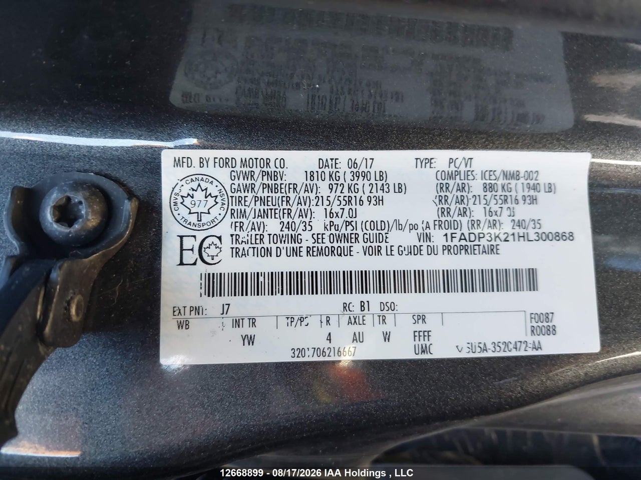 1FADP3K21HL300868 · 2017 FORD FOCUS · 9/16