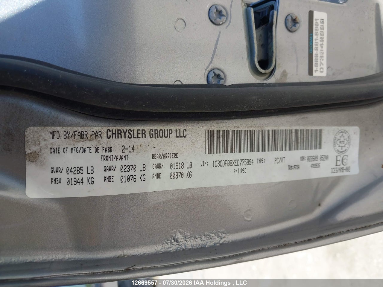 1C3CDFBBXED775994 · 2014 DODGE DART SXT · 9/18