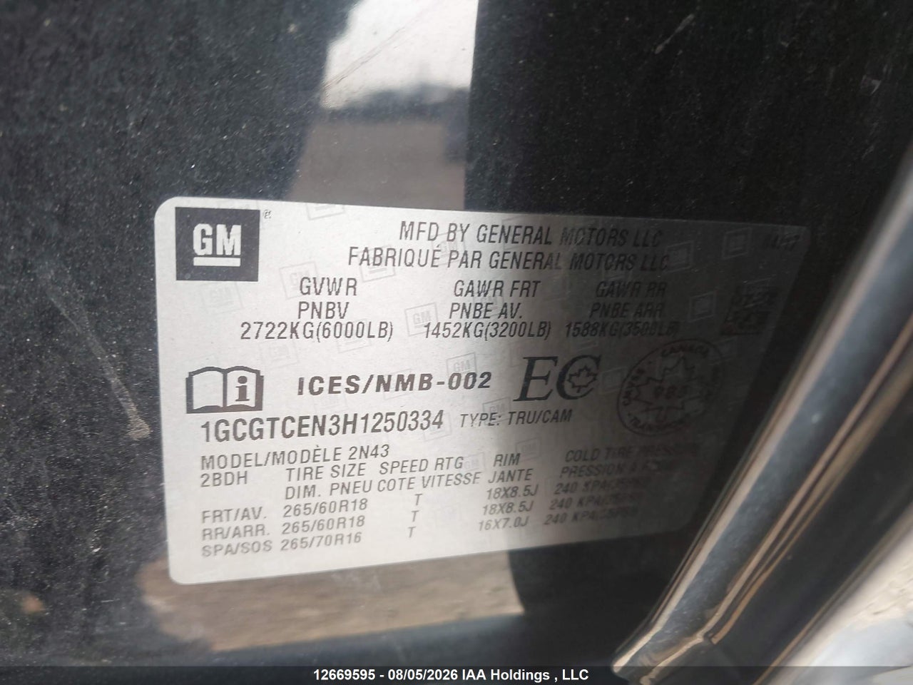 1GCGTCEN3H1250334 · 2017 CHEVROLET COLORADO LT · 9/19