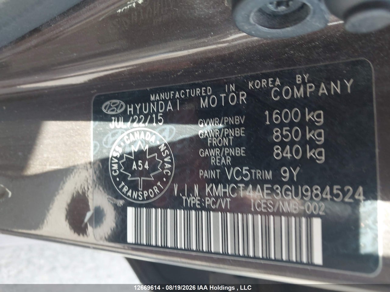 KMHCT4AE3GU984524 · 2016 HYUNDAI ACCENT GL · 9/21