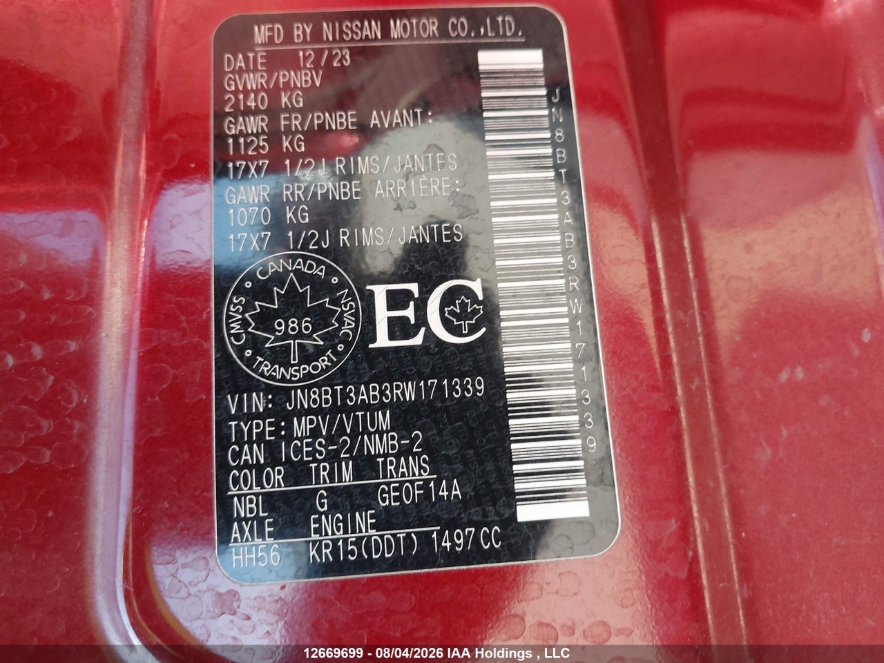 JN8BT3AB3RW171339 · 2024 NISSAN ROGUE S · 9/20