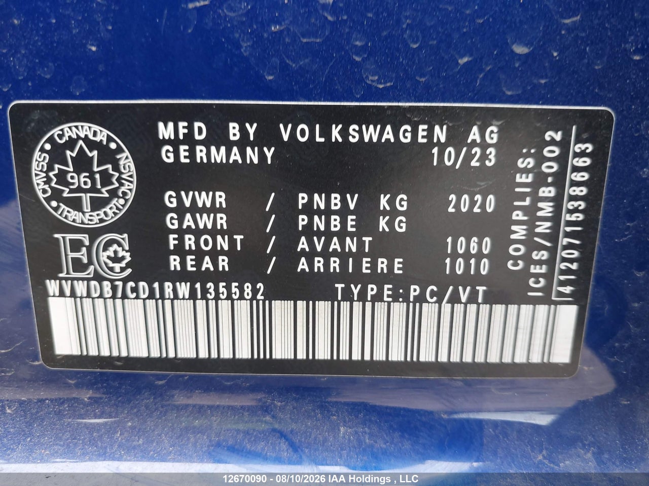 WVWDB7CD1RW135582 · 2024 VOLKSWAGEN GOLF R · 9/22