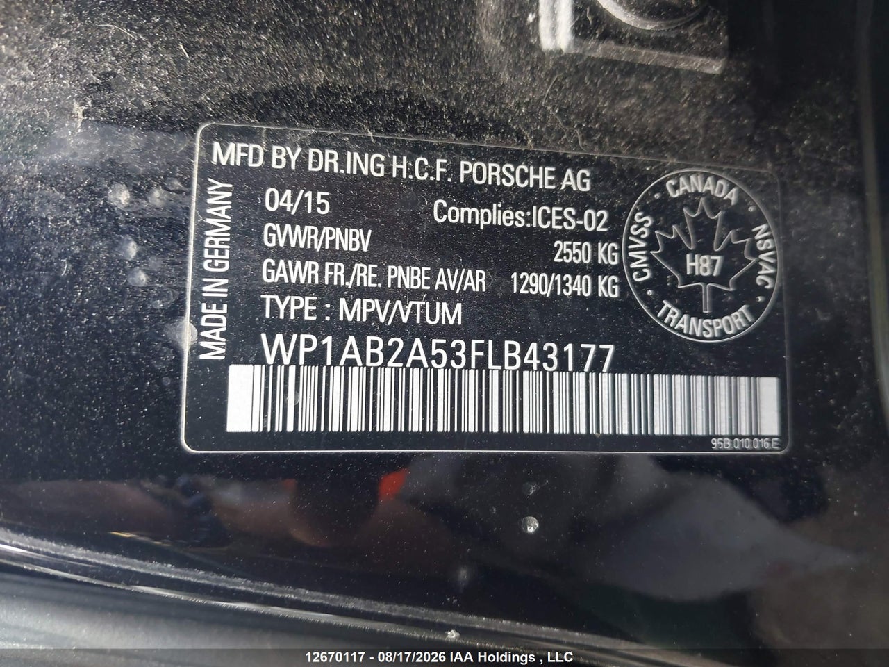 WP1AB2A53FLB43177 · 2015 PORSCHE MACAN · 9/16