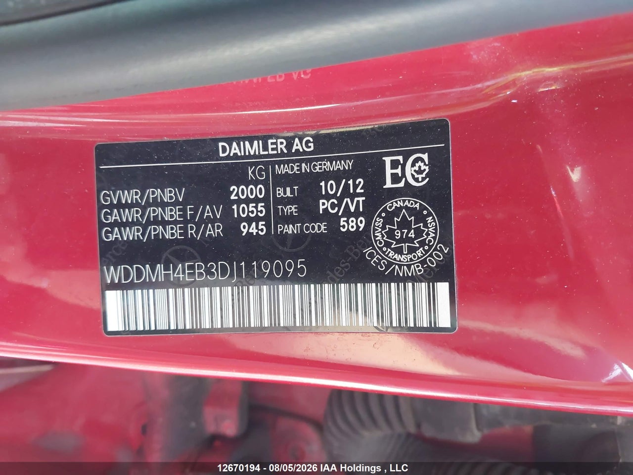 WDDMH4EB3DJ119095 · 2013 MERCEDES BENZ B250 · 9/21