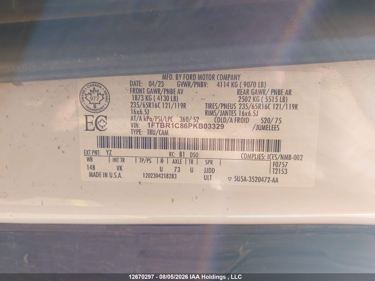1FTBR1C86PKB03329 · 2023 FORD transit t-250 · 9/17