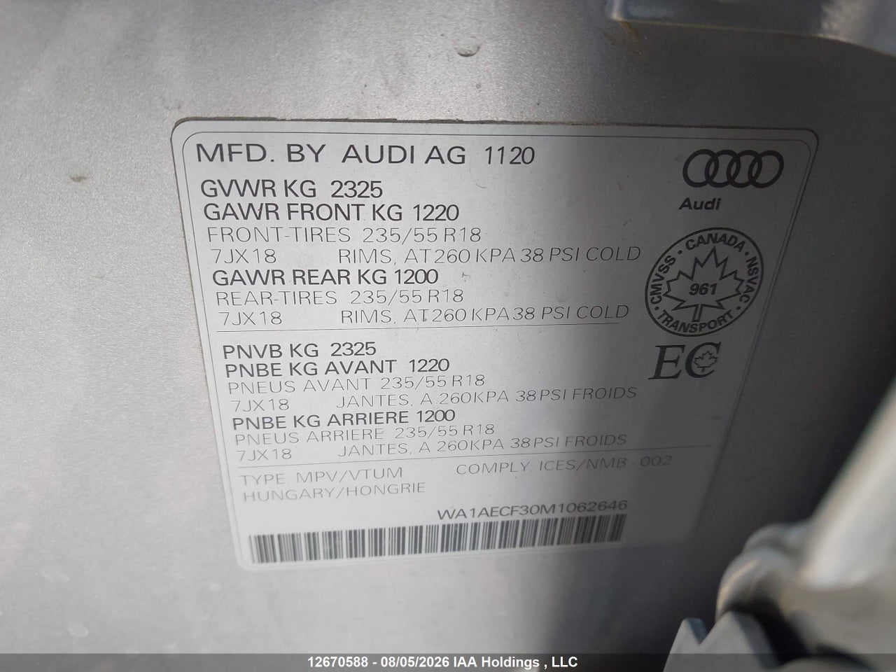 WA1AECF30M1062646 · 2021 AUDI Q3 KOMFORT 45 · 9/19