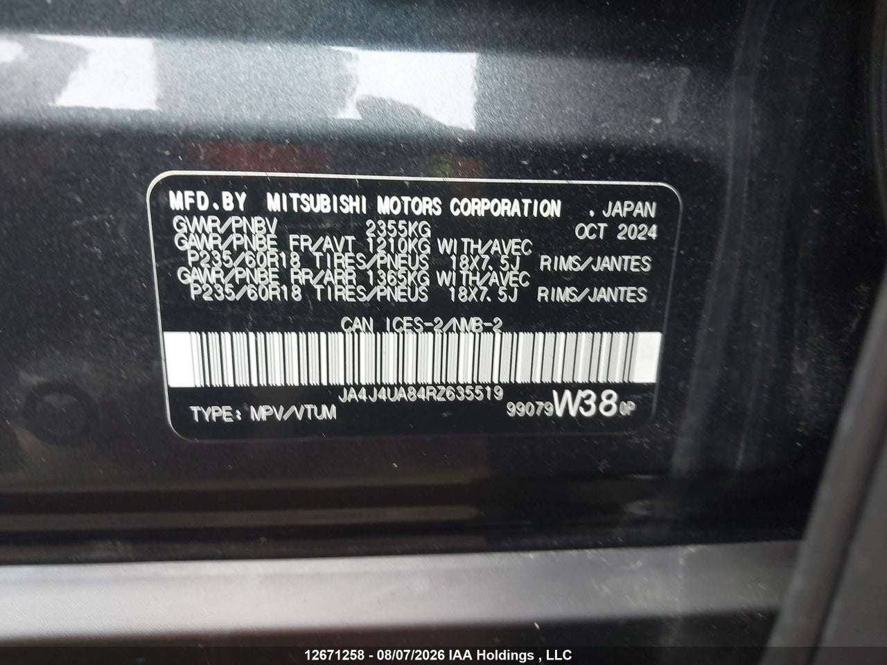 JA4J4UA84RZ635519 · 2024 MITSUBISHI OUTLANDER ES · 9/17