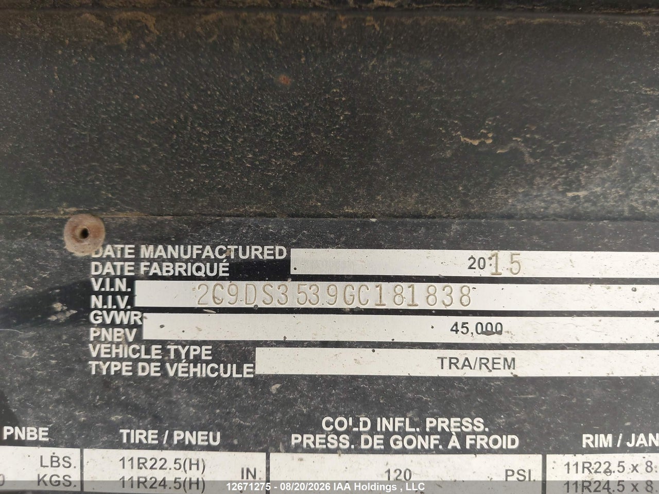 2C9DS3539GC****** · 2016 Canuck Trailers Manufacturing End Dump · 9/19