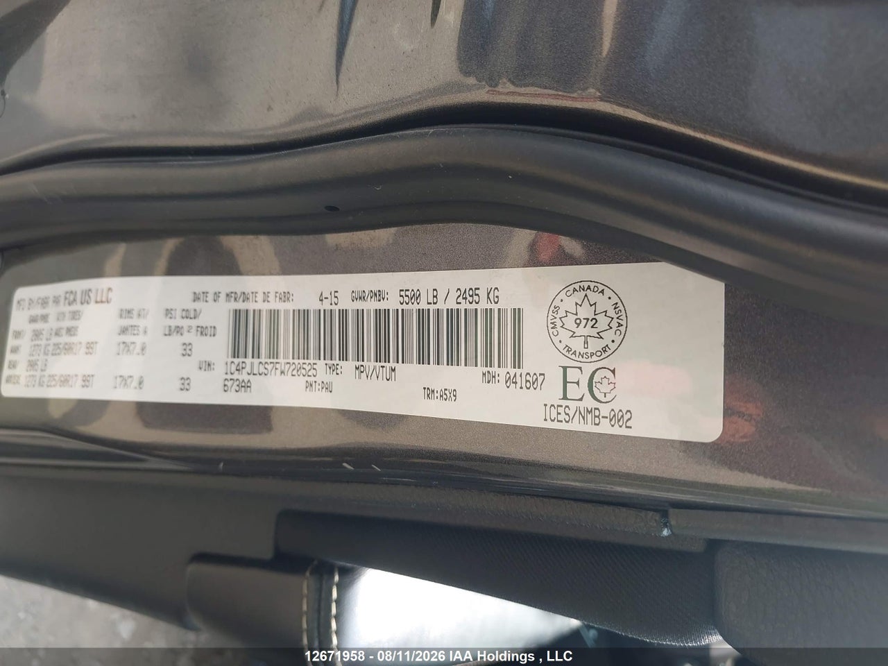 1C4PJLCS7FW720525 · 2015 JEEP CHEROKEE LATITUDE FWD · 9/16