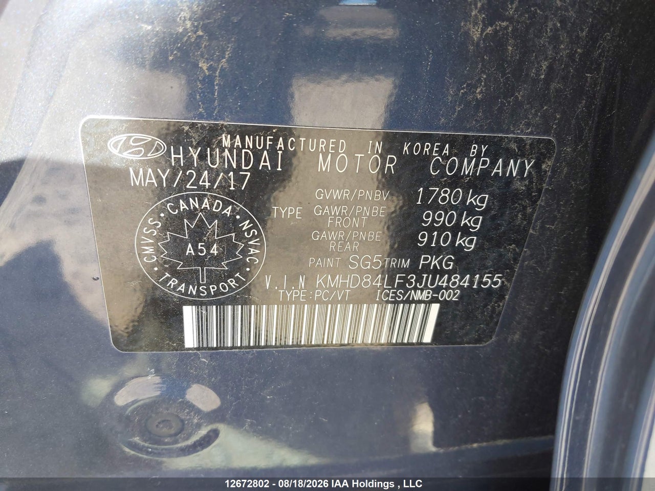 KMHD84LF3JU484155 · 2018 HYUNDAI ELANTRA · 9/18