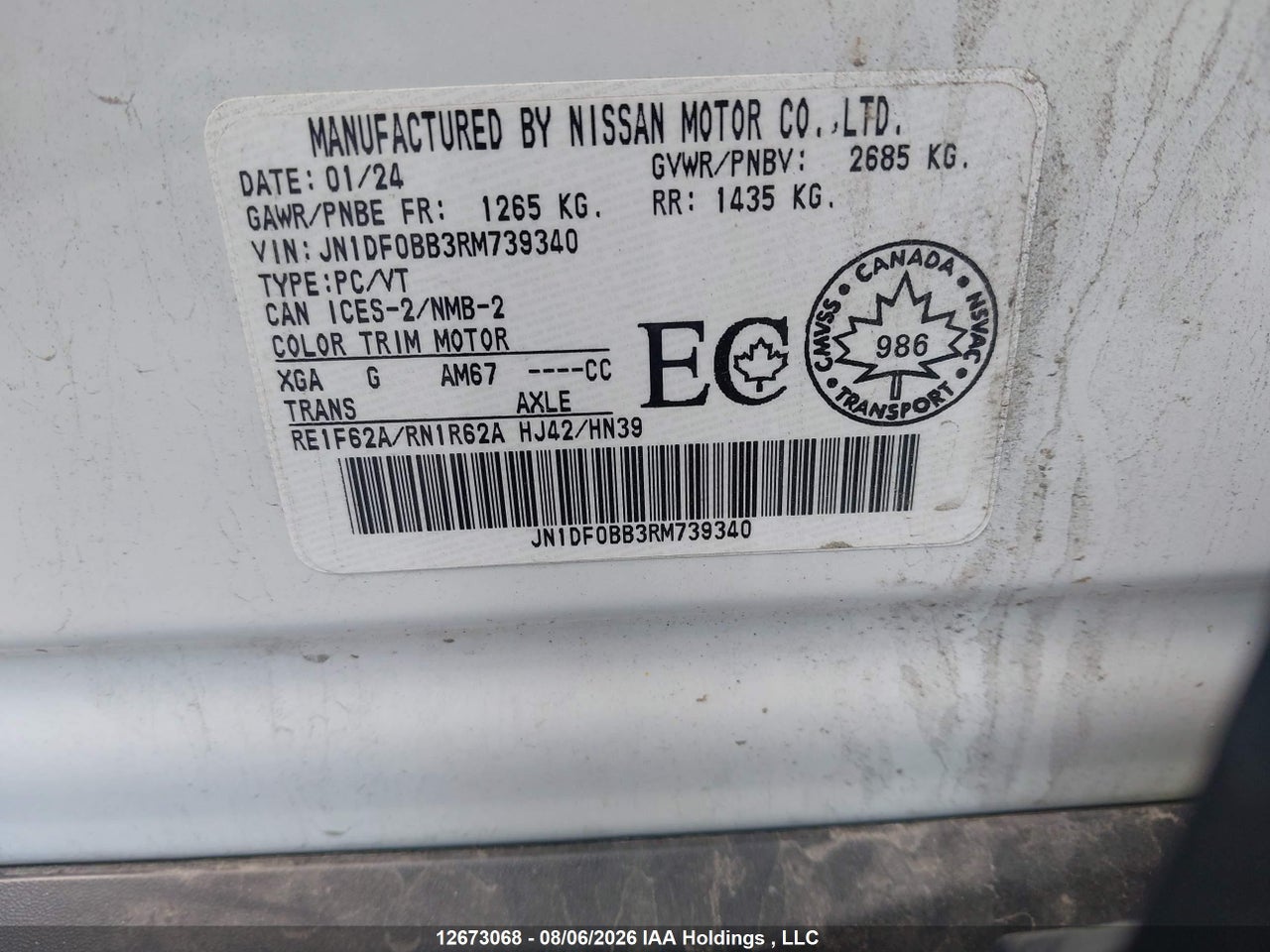JN1DF0BB3RM739340 · 2024 NISSAN ARIYA EVOLVE+/ENGAGE + · 9/23