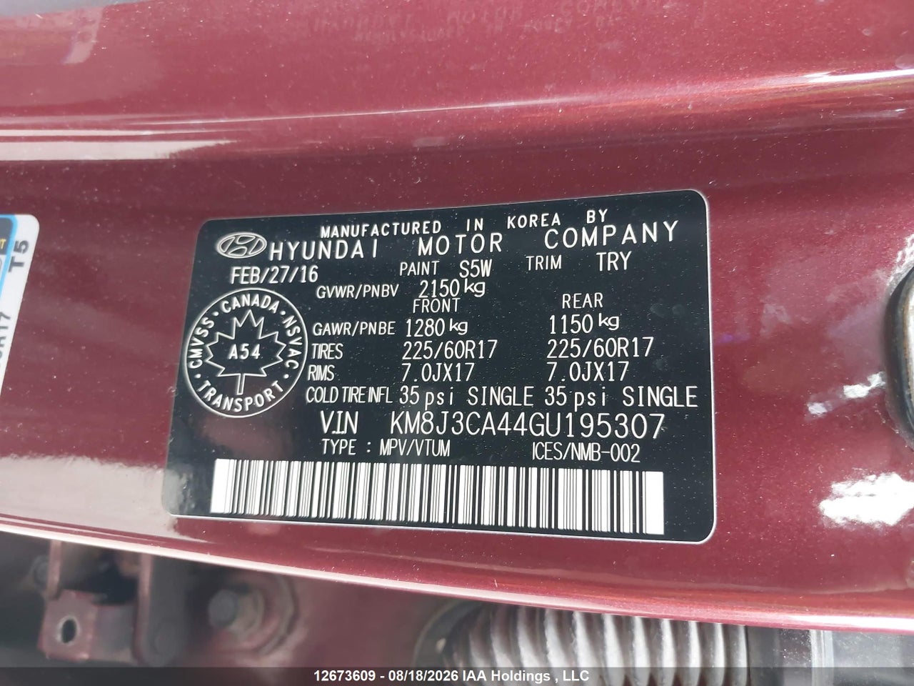 KM8J3CA44GU195307 · 2016 HYUNDAI TUCSON · 9/19