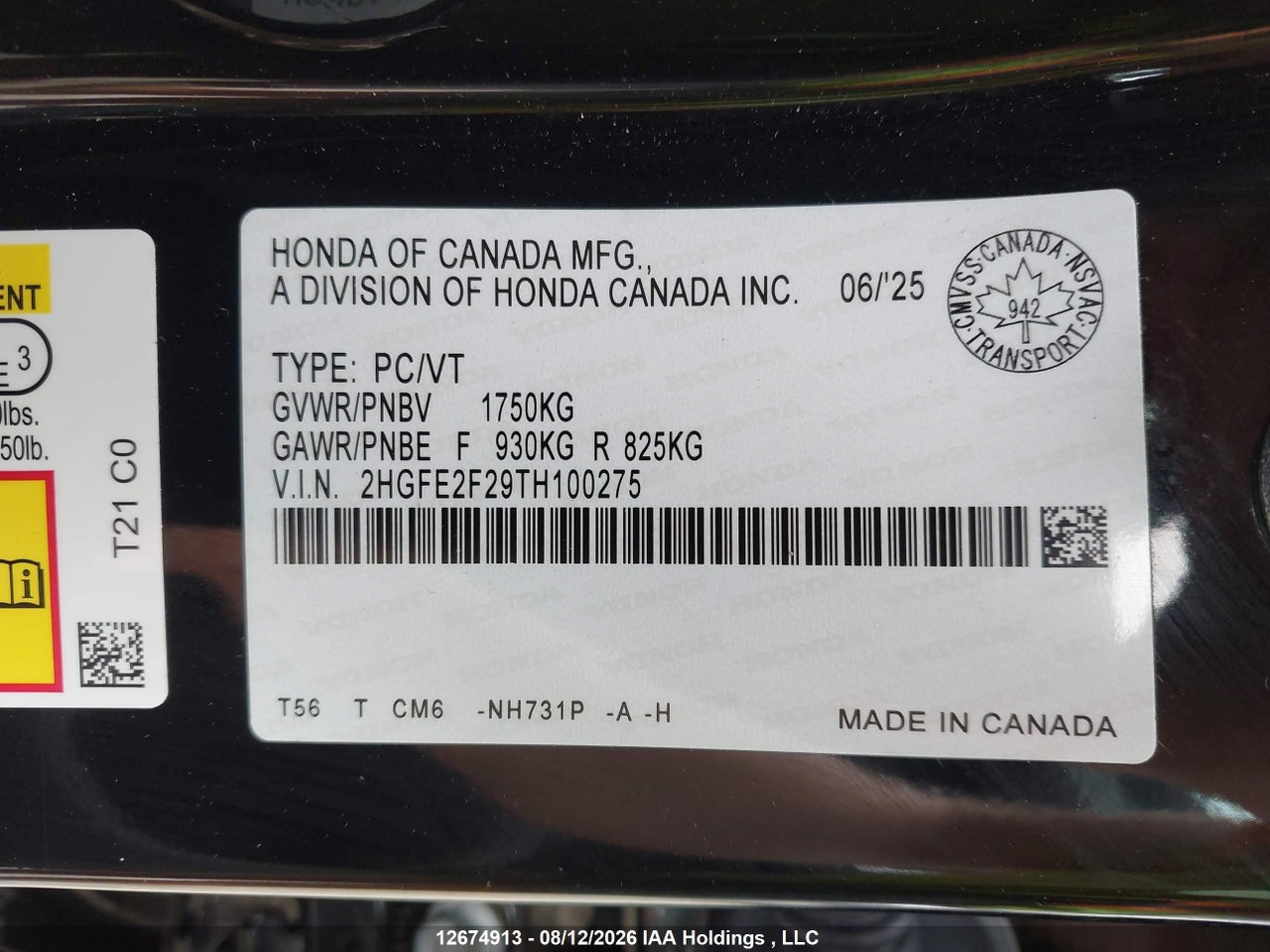 2HGFE2F29TH100275 · 2026 HONDA CIVIC · 9/21