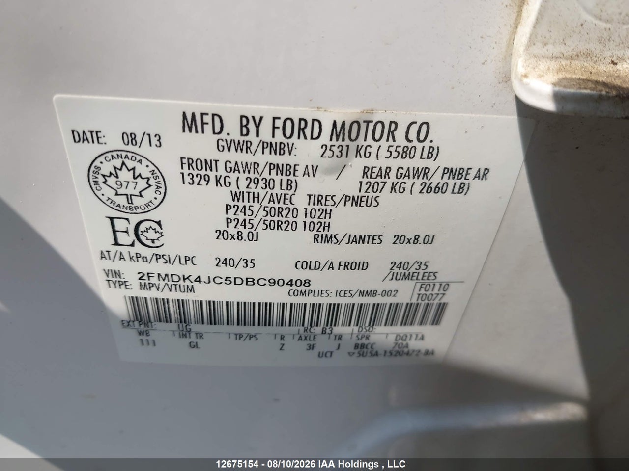 2FMDK4JC5DBC90408 · 2013 FORD EDGE SEL · 9/17