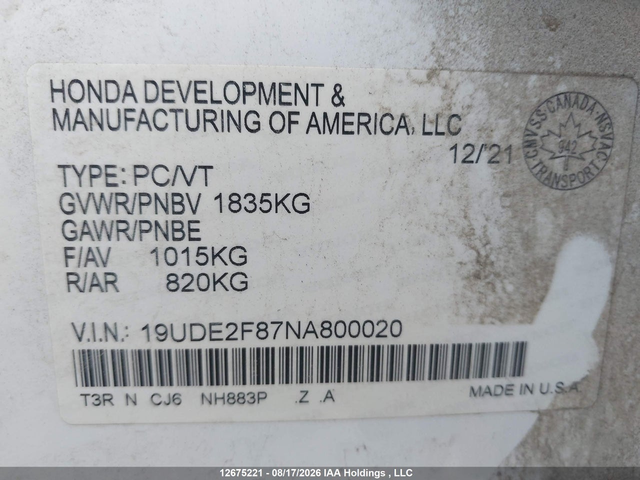 19UDE2F87NA800020 · 2022 ACURA ILX PREMIUM A-SPEC/TECH A-SPEC · 9/17