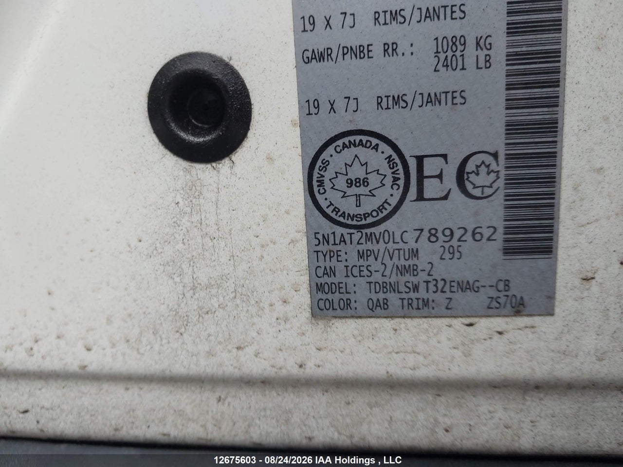 5N1AT2MV0LC789262 · 2020 NISSAN ROGUE S/SL/SV · 9/19