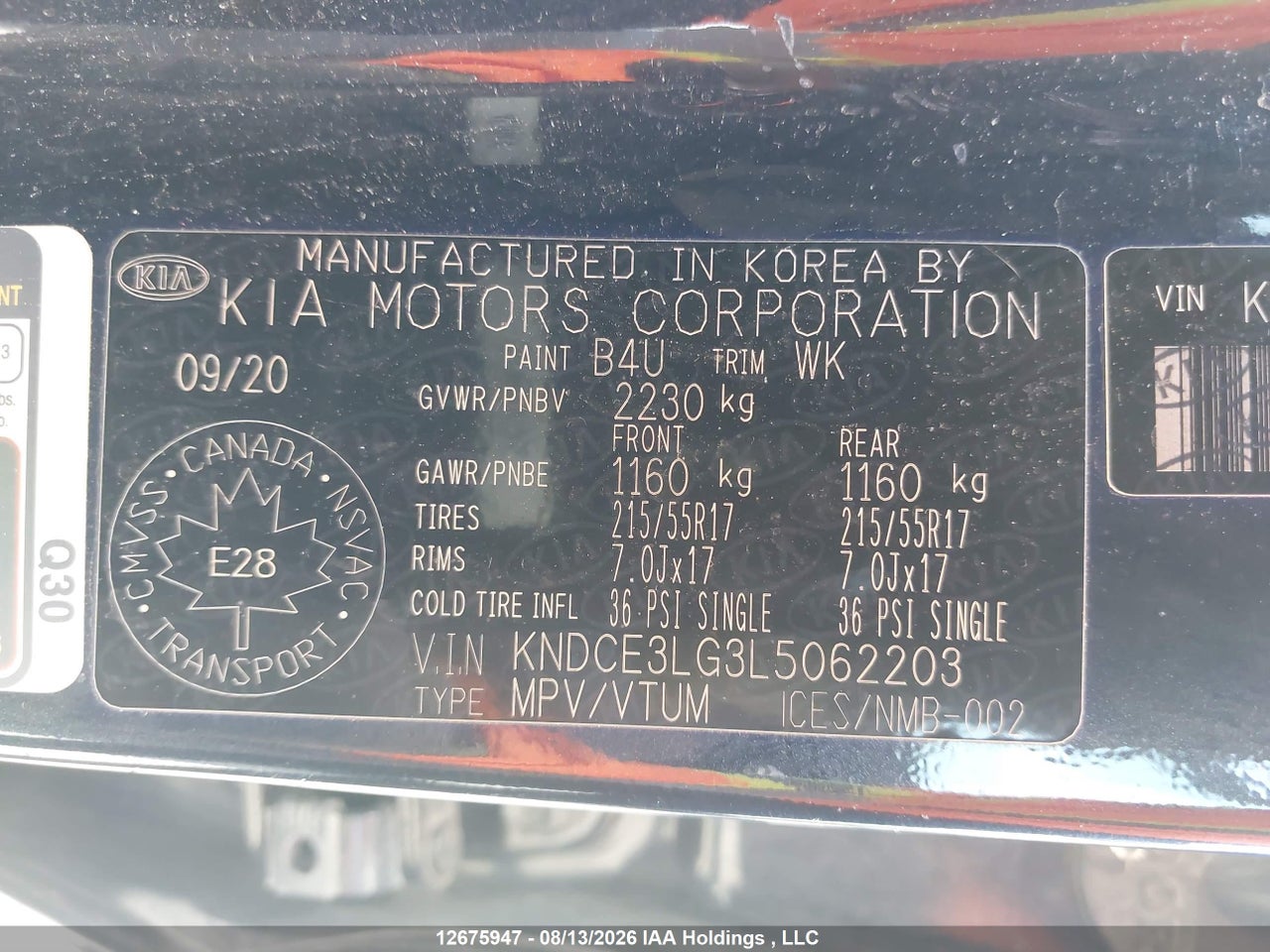 KNDCE3LG3L5062203 · 2020 KIA NIRO EV SX TOURING · 9/22