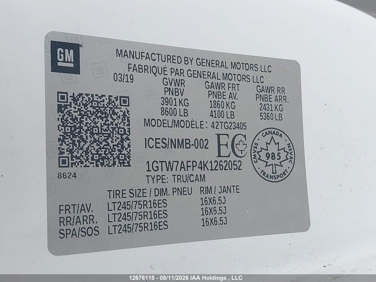 1GTW7AFP4K1262052 · 2019 GMC SAVANA G2500 · 9/24