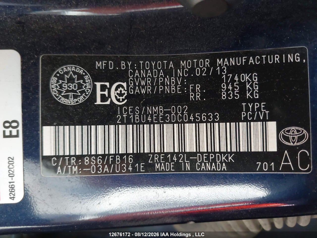 2T1BU4EE3DC045633 · 2013 TOYOTA COROLLA · 9/21